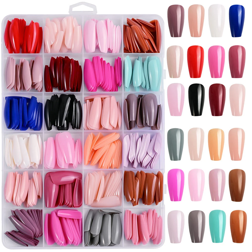 576pcs/Box Colorful False Nail Press On Nails Acrylic Extension Coffin Forms Full Cover Fake Nail Tips Gel Polish Artificial DIY