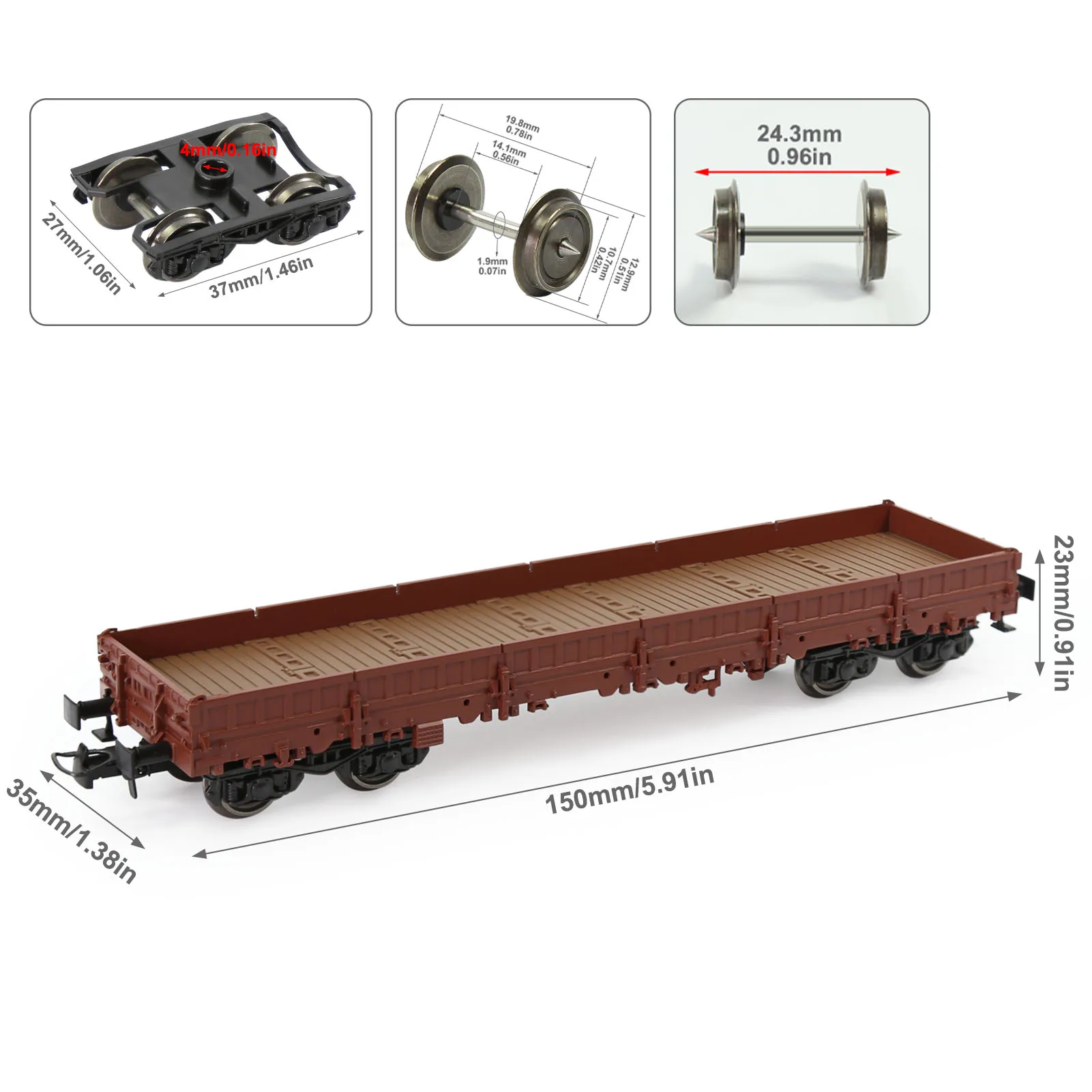 Evemodel-Train l\'inventaire peint non lettré avec roues en métal, échelle 00, 40 \', côté bas, wagon, 1 unité, C8764