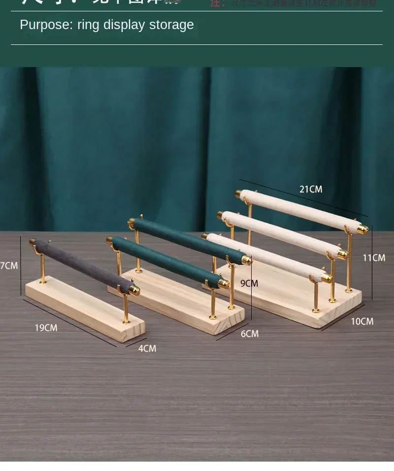 Solid Wood Base Multi-Layer Ring Display Rack with Removable Metal Sponge Stick Ring Holder for Jewelry Storage Organization