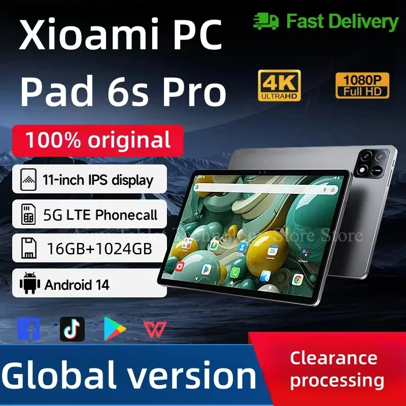 Global Version Original Pad 6S Pro Tablet 11inch  HD 4K Snapdragon 8gen2  Android 14 22GB+2TB 5G Dual SIM Bluetooth WiFi GPS