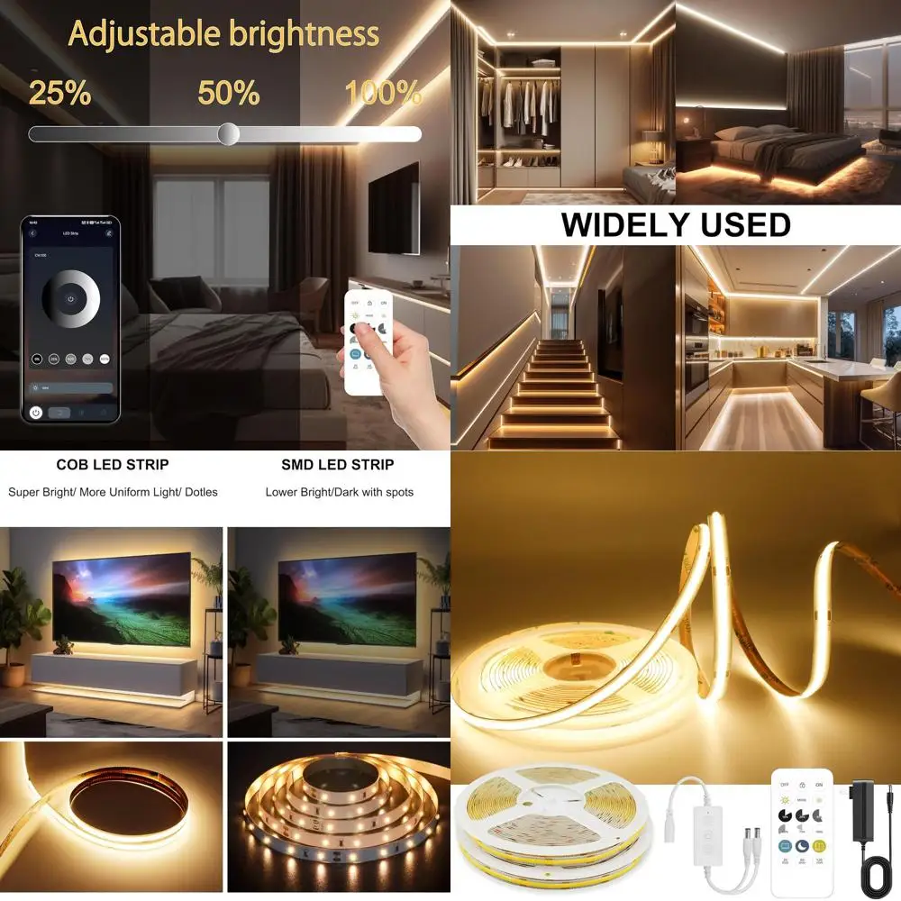 

Dimmable 65.6ft Warm White LED Strip Lights, 320 LEDs, RF Remote, UL Listed Power Supply, 3000K for Home Decor