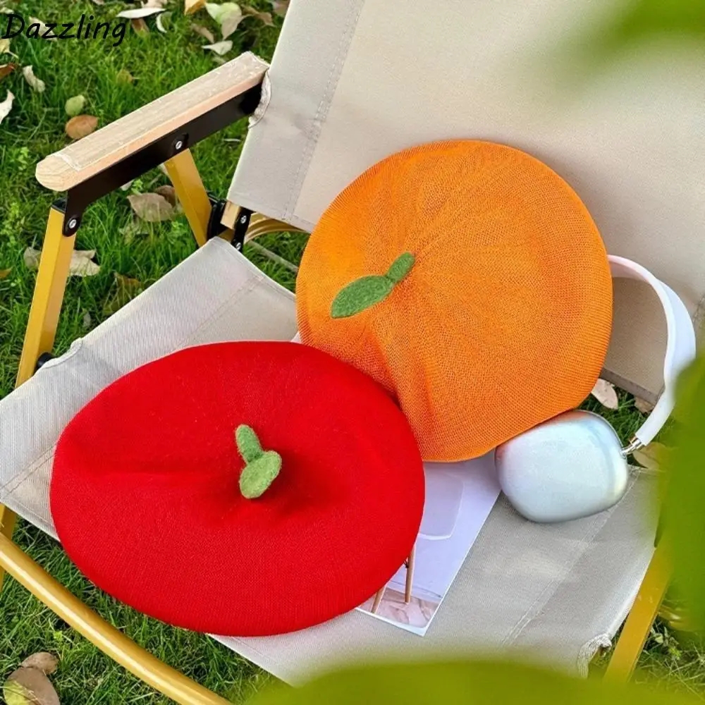 

Apparel Accessories Funny Orange Berets Cute Creative Tomato Cap Casual Vintage Painter Hat Street