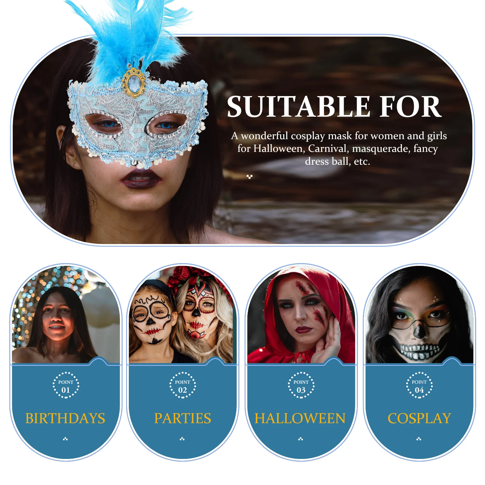 

12 Pcs Decorate Mask Child Halloween Costumes Masquerade Party Plastic Ladies