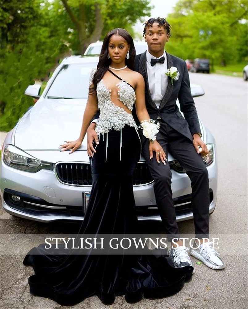 open lace back dress Lace-Up Open-Back Long Black Prom Dress with Glitter Black / 2 main image 1