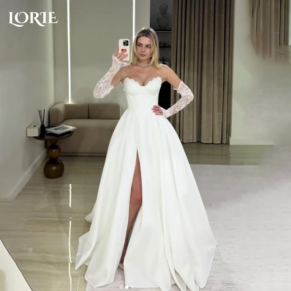 

LORIE Vintage Crepe Wedding Dresses Off Shoulder A-line Bridal Gown Elegant Ball Satin Pleats Princess Bride Dress Customized