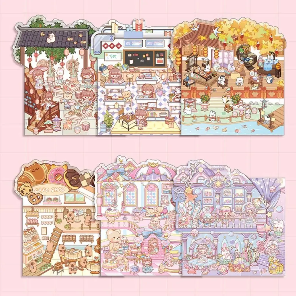 New PET Miniature Scene 3D Stickers Visual Stacking Cartoon Notebook Sticker 3D DIY Landscape Sticker Book Children Gift