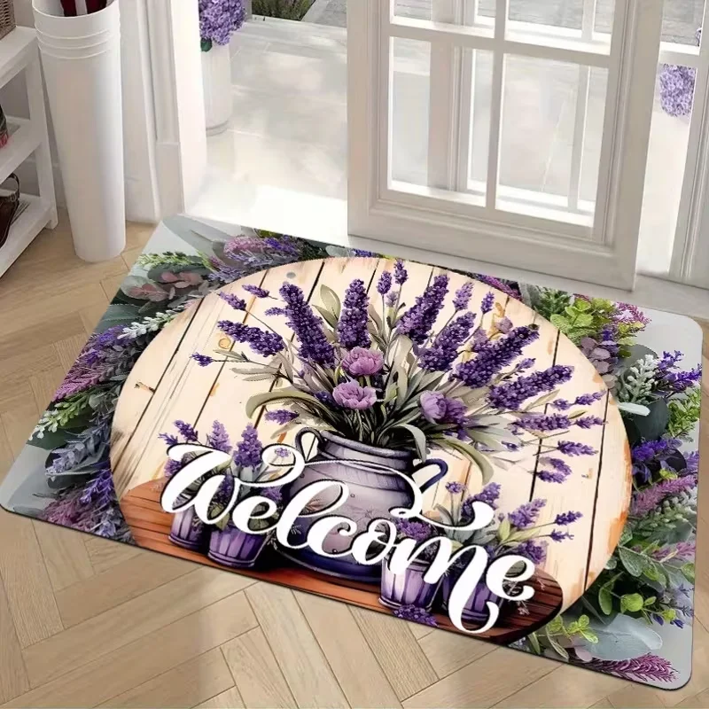1 Stück Lavendel-Willkommensmatte für den Hauseingang im Innen- und Außenbereich, Garage und Garten im Eingangsbereich