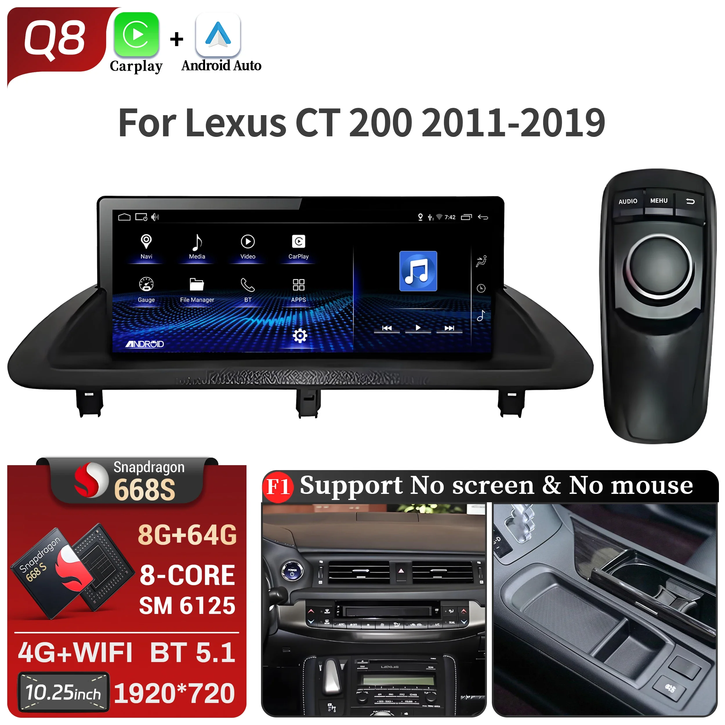 10.25 inch Voor Lexus Ct 200 Ct 200 H 2011-2019 Android 14 Autoradio Multimedia Navigatie Draadloze Carplay Snapdragon 668 S Scherm