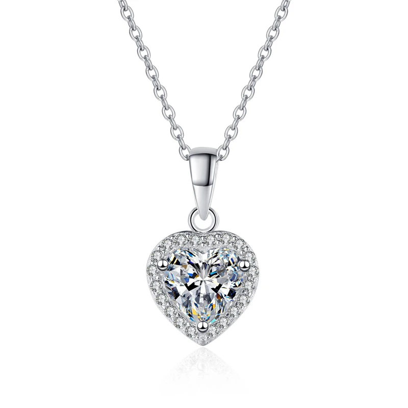

Ourfuno Romantic 1CT Heart Shape Moissanite Necklace For Women 925 Sterling Silver Pendant Necklace Fine Jewelry Valentines Gift