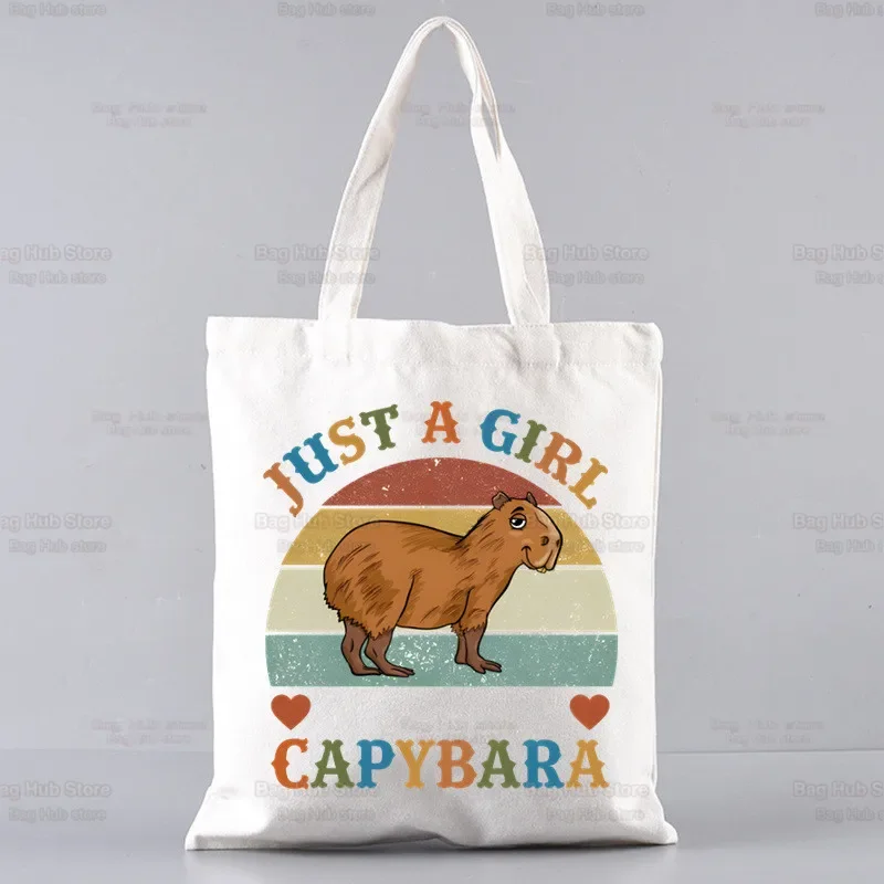 Capybaras Tote Bag Unisex Canvas Bags Just A Girl Who Loves Capybaras Shopping Bags Printed Casual Shoulder Bag Foldable