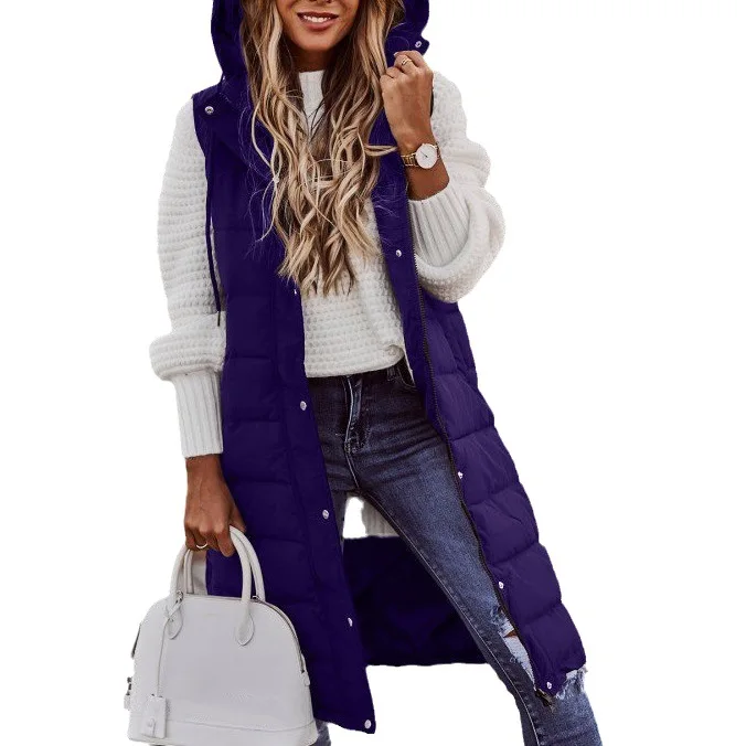 

2025 Autumn and Winter New Fashionable Casual Cotton Clothing Solid Color Hooded Slim Fit Vest Sleeveless Cardigan for Women