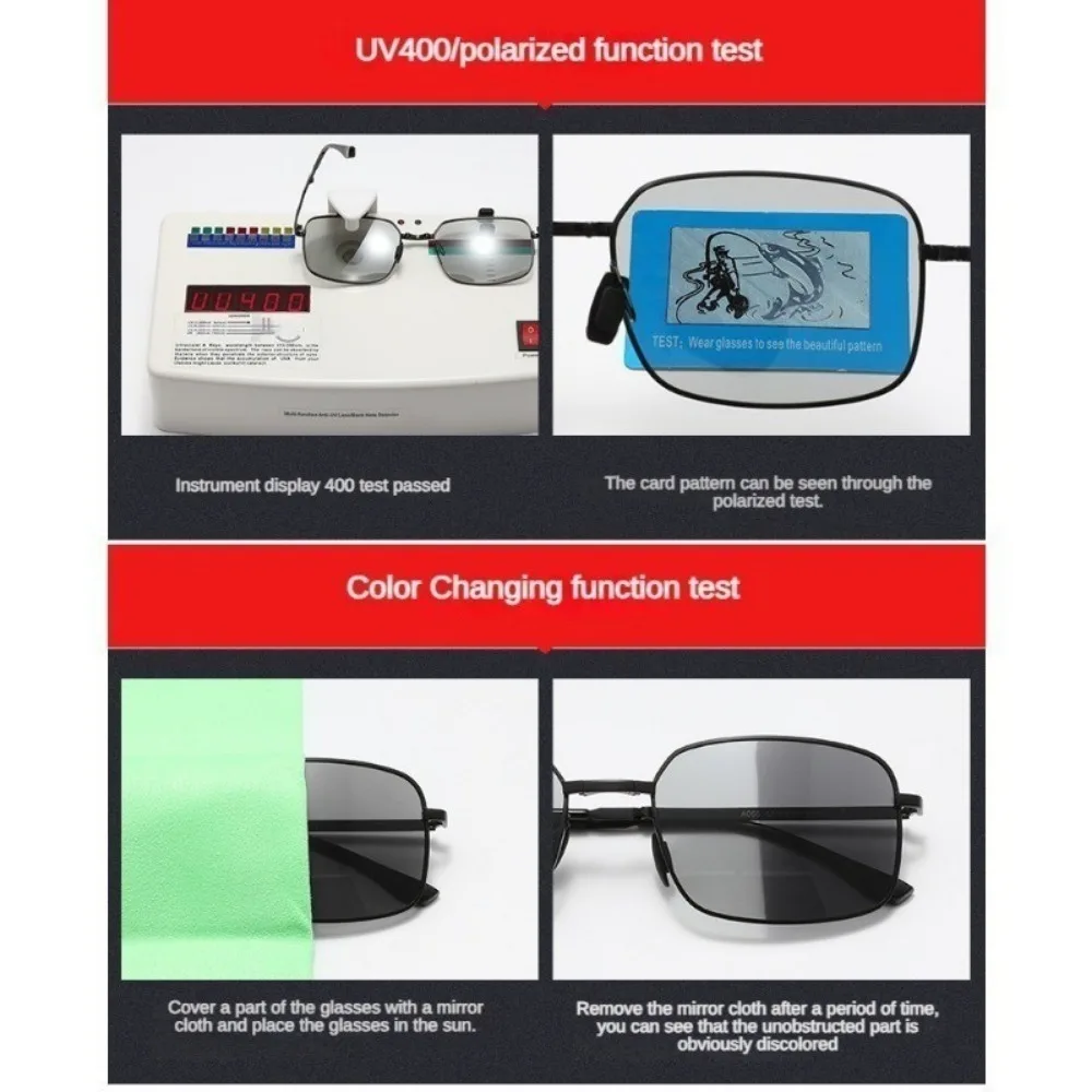 3PC Mode Klapp Photochrome Sonnenbrille Outdoor Polarisierte Fahren Sonnenbrille Fahren mit Legierung Rahmen Quadratische Gläser für Männer – Detail 5