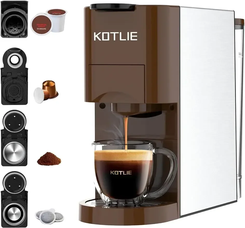 

KOTLIE Single Serve Coffee Maker, 4 in1 Espresso Machine for Nespresso Original/K cups/L'OR/Ground Coffee/illy