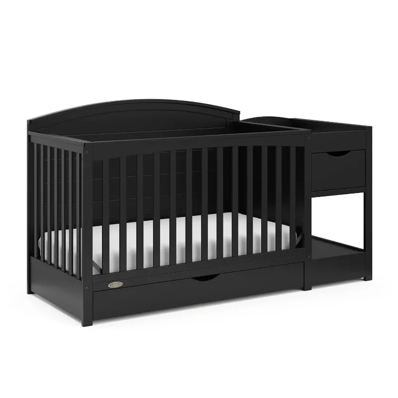 STORK CRAFT Graco Bellwood 5-in-1 Convertible Crib & Changer with Drawer (Black) - GREENGUARD Gold Certified