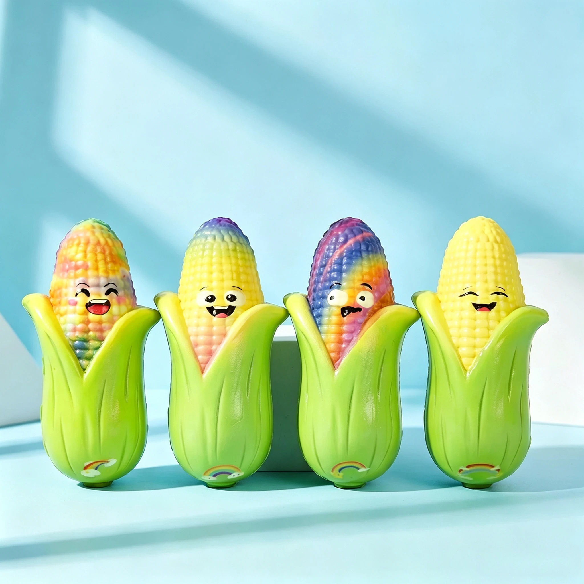 Colorful Smiley Face Cute Corn PU Squishy Slow Rebound Toy Mud Texture Slow Rising Sticking Decompression Fidget Adults