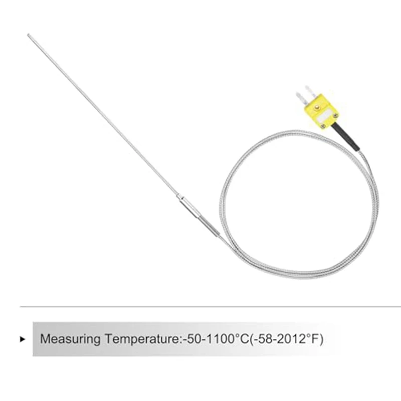 K Type Thermocouple With Plug, Meter Temperature Sensor Probe -50 To 1100°C,3.3Ft Wire