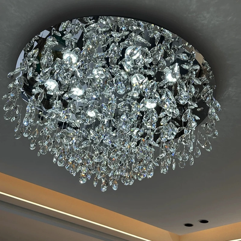 Modern French Crystal Ceiling Lamp Villa Living Room Ceiling Light Hotel Lobby Decorative Light