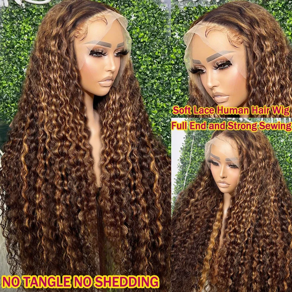 36Inch 13x6 Curly Highlight Ombre Guluess Hd Lace Front Human Hair Wig 4/27 Colored Deep Wave 13x4 Lace Frontal Wigs On Sale