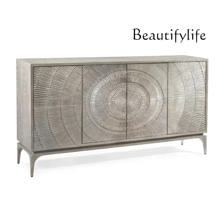 AXR Living Room Furniture Minimalist Silver Foil Oak Sideboard Silver Gray Decorative Entrance Cabinet Hotel Living Room Storage