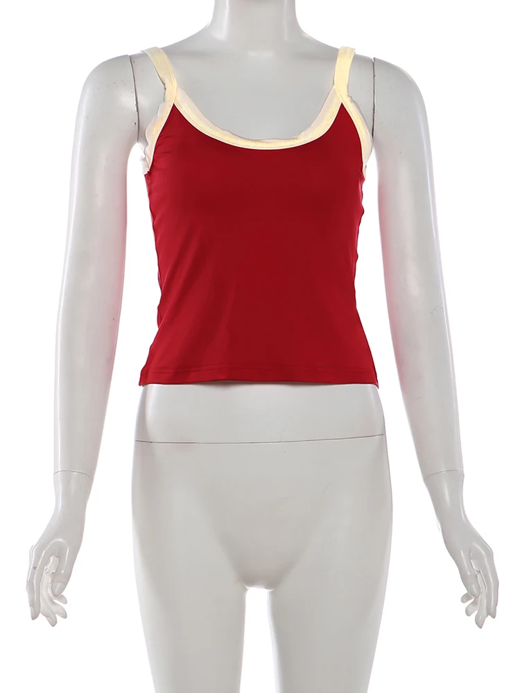 เสื้อกล้ามเซ็กซี่สไตล์ลำลองสำหรับผู้หญิง รุ่นคลาสสิค สีสันตัดกัน คอต่ำ แขนกุด ผ้าสเตรช กระชับรูปร่าง เหมาะสำหรับใส่เที่ยวกลางคืน ออกกำลังกาย หรือเล่นกีฬา