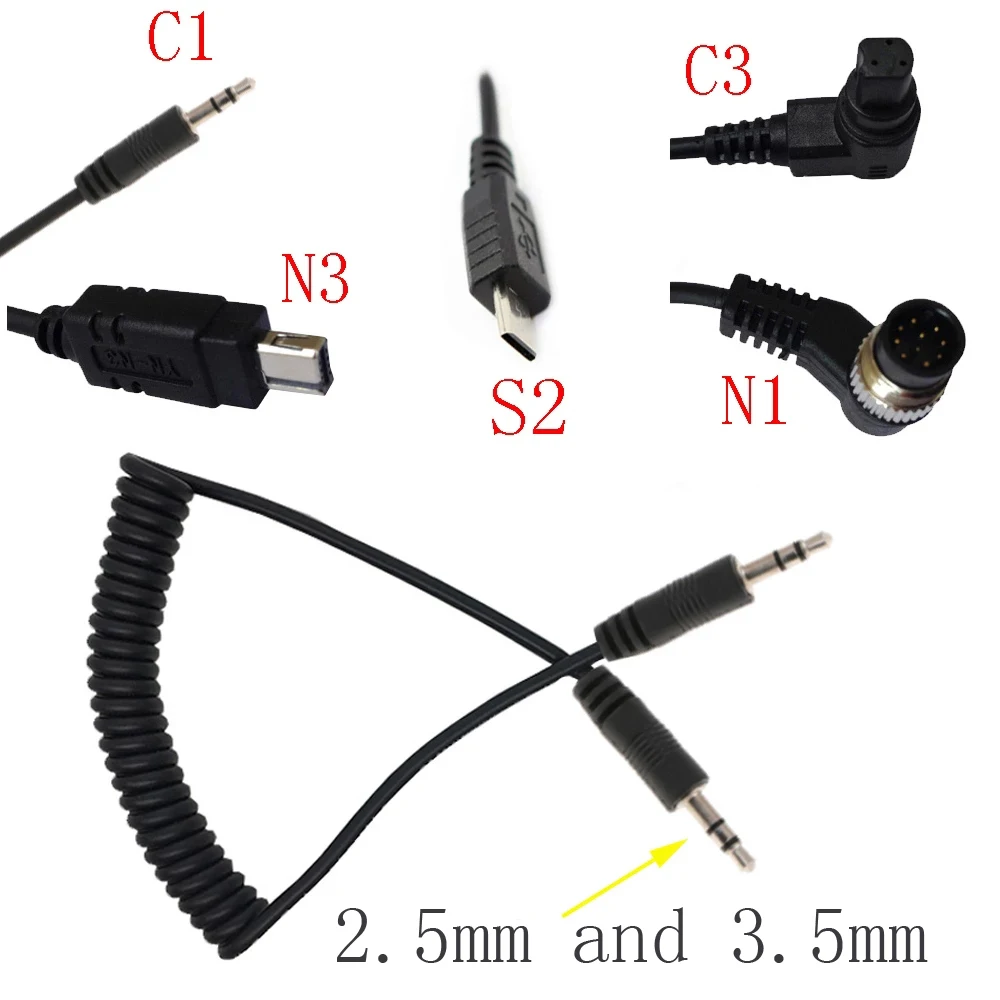 2.5-3.5mm Remote Shutter Release Cable Connecting Cord N1 N3 C1 C3 S2 For Nikon Pentax Canon  Sony