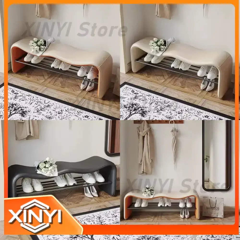 Luxury Entrance Door Shoe Changing Stool Seat Puff Ottoman for Long Bed End and Shoe Cabinet for Home Furniture