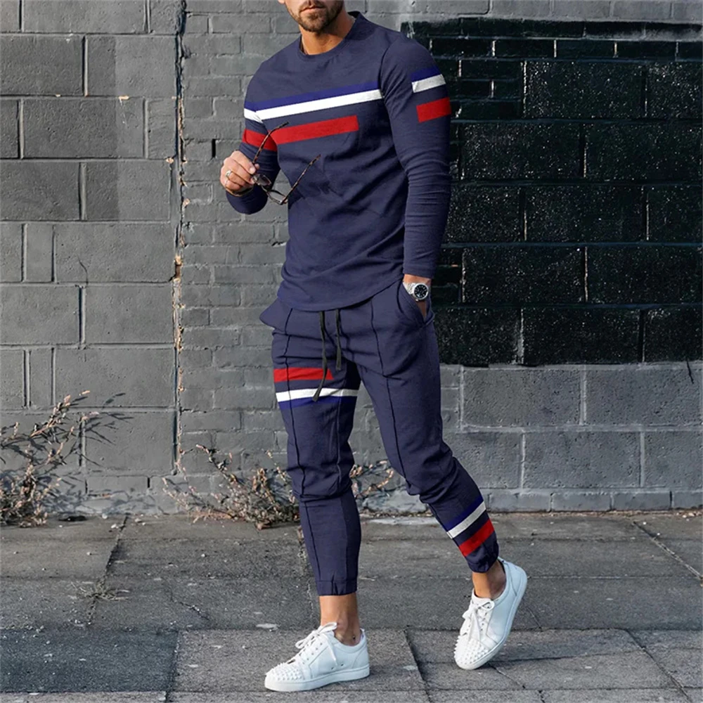 Summer 2 Piece Sets Tracksuit Men Long Sleeve T Shirt+Sweatpants Suit Men Streetwear Vintage Oversize Sweatshirt Men\'s Clothing