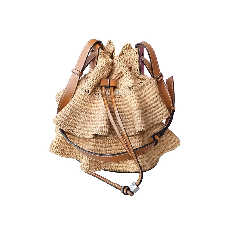 New Handmade Handbag Shoulder Strap Hollow Drawstring Woven Bag Set Bucket Bag Leather With Bag Bottom Belt Bag For DIY Backpack