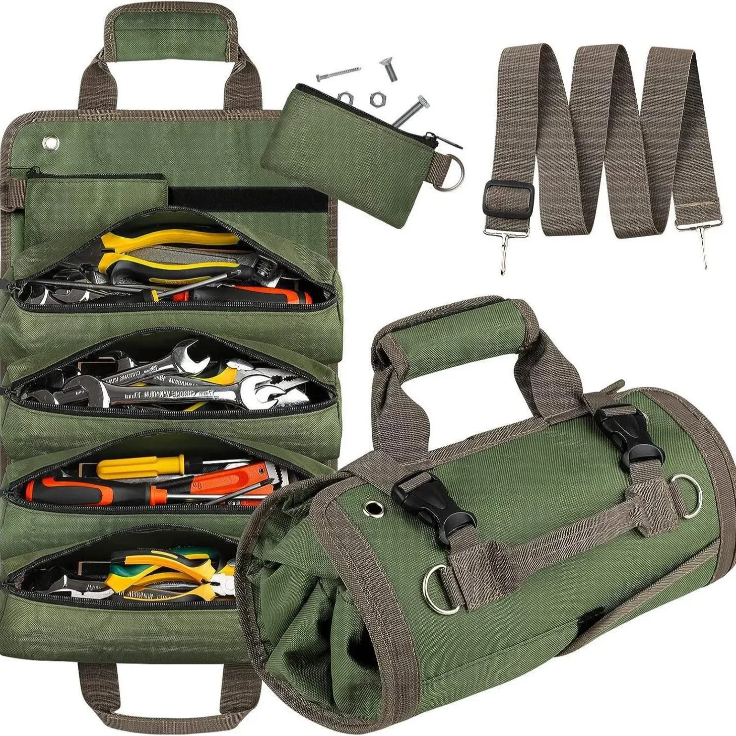 Electrician Tool Roll Bag Heavy-Duty Durable Oxford Rolling Tool Pouch with Shoulder Strap Repair Maintenance Tool Organizer