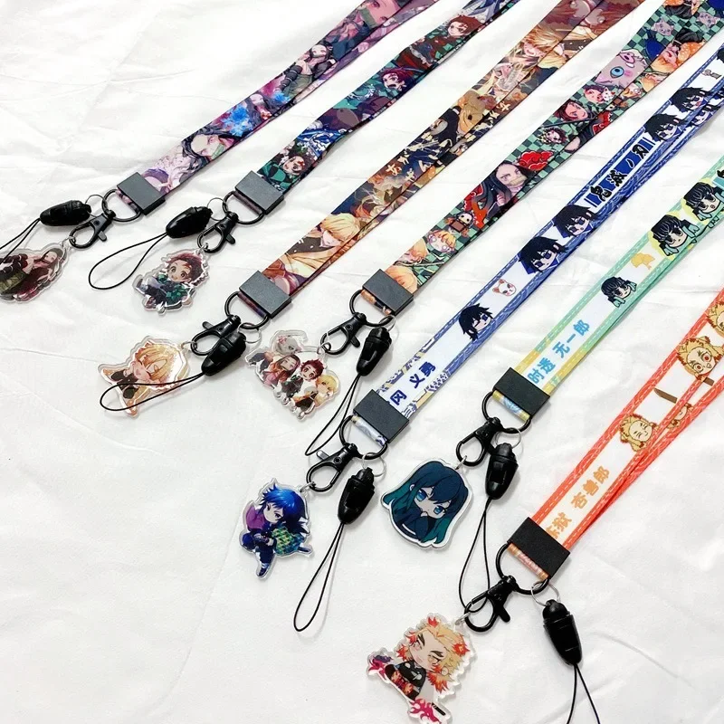 Demon Slayer Lanyards Anime Figuren Schattig Cartoon Lanyard Anime Merchandise Decoratie Telefoon Sleutel Decoratie Werkkaart Accessoires