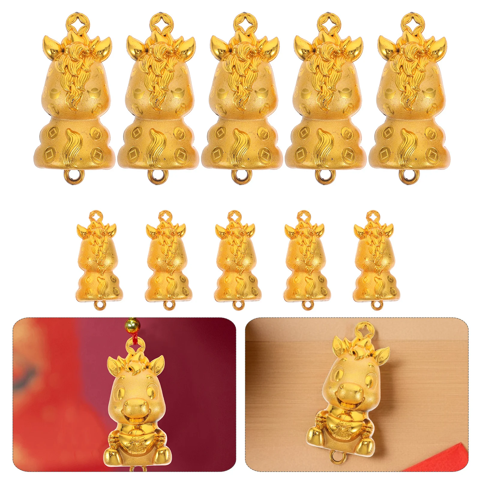 

10Pcs Vintage Horse Hanging Ornaments Chinese New Year Pendant Charms for Jewelry Making Keychains Phone Case Decor Lunar