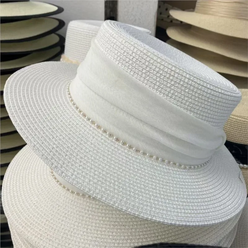 Summer sunshade woven hat fashionable and versatile elegant flat-topped top small brim
