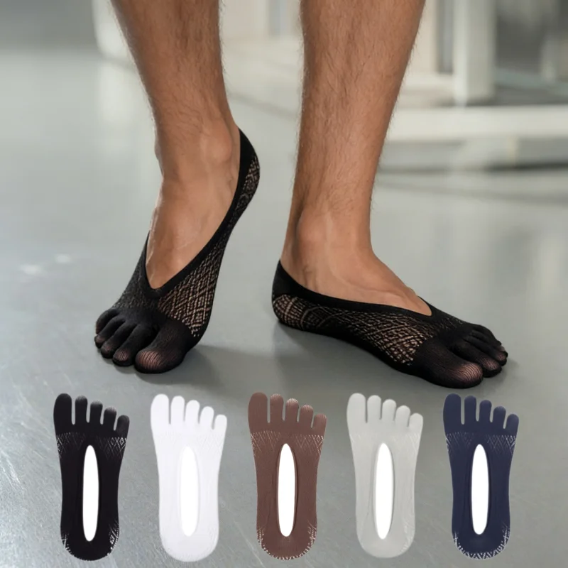 

1/5 пар мужских невидимых носков с пятью пальцами, летние, тонкие, с разделителем для пальцев, низкие, невидимые, противоскользящие, дышащие