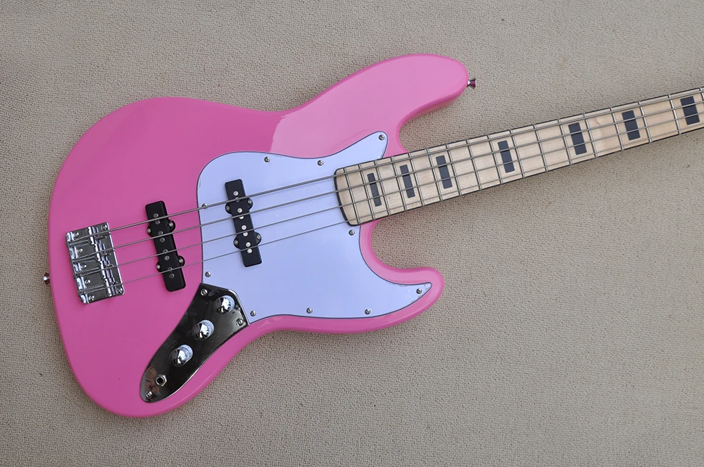 4 Strings Pink Electric Jazz Bass Guitar with  Maple Fretboard,20Frets,Customizable