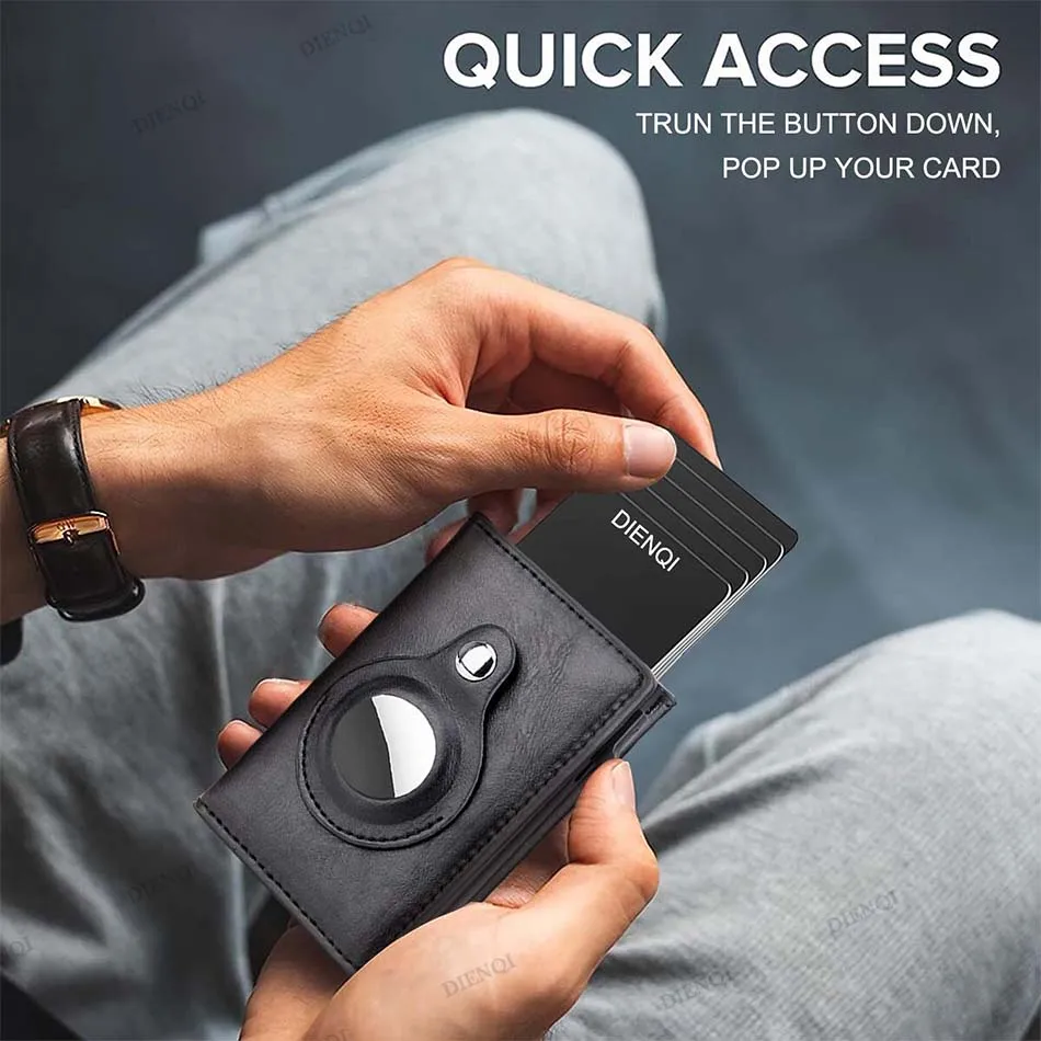 Cartera AirTag minimalista Retro para hombre, tarjetero RFID