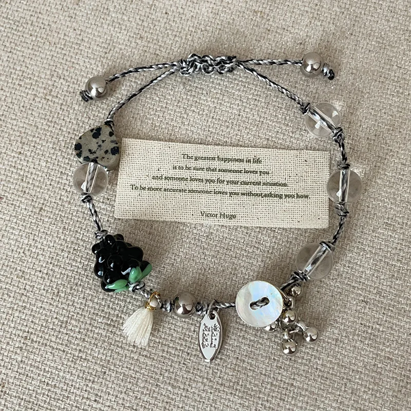New Chinese Style Multi‑Element Natural Stone Crystal Braided Rope Bracelet for Women Light Luxury Fashion Versatile Hand Jewelr