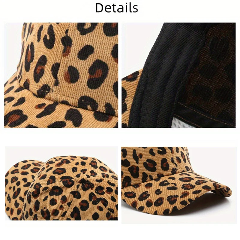 Leopard Print Suede Baseball Cap for Men and Women Stylish Curved Brim Outdoor Sun Protection Sun Hat Adjustable Retro Style