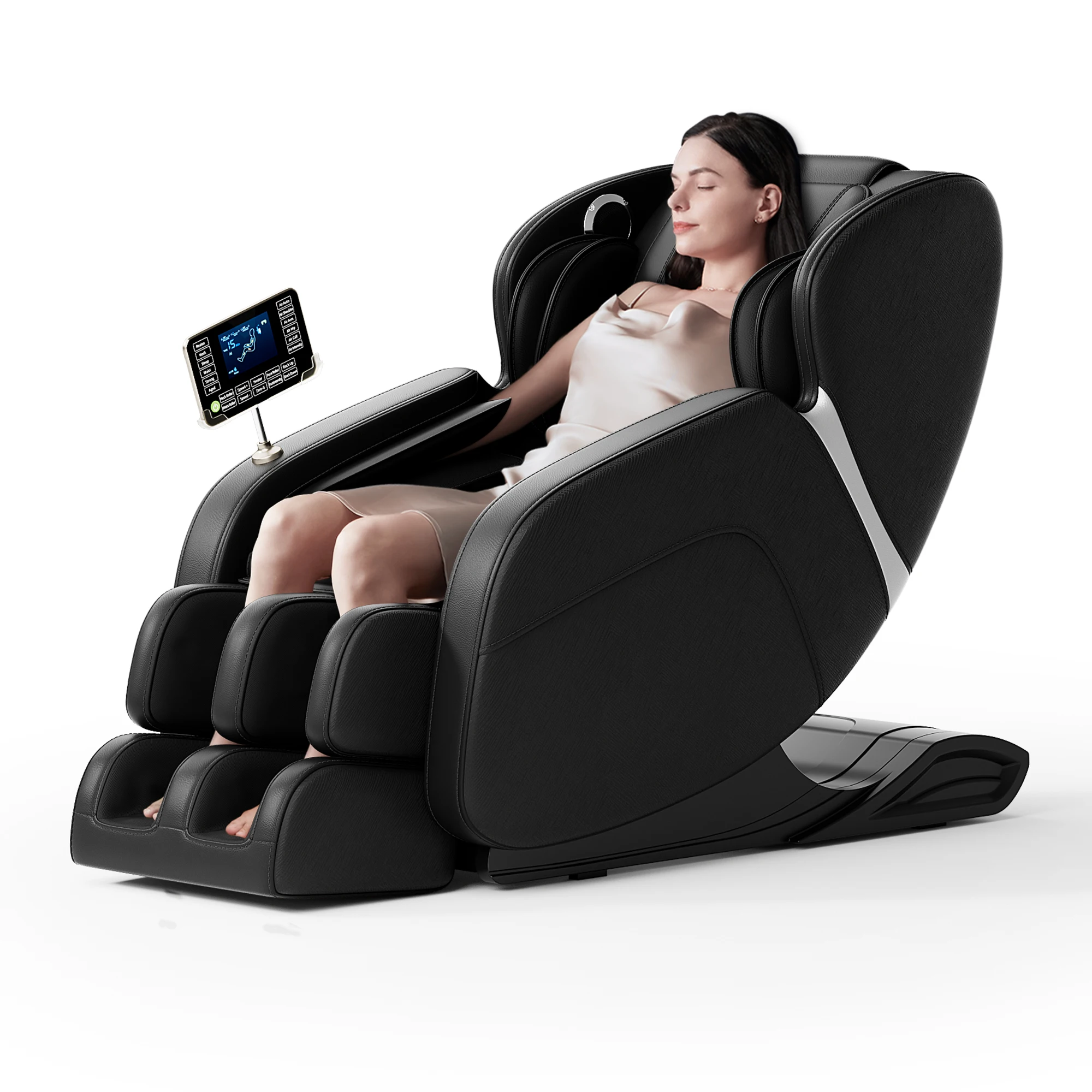 Full Body Massage Chair Zero Gravity Mode Deep Tissue Massage Chairs Foot Massage LCD Touch Screen Bluetooth Waist Heater Black