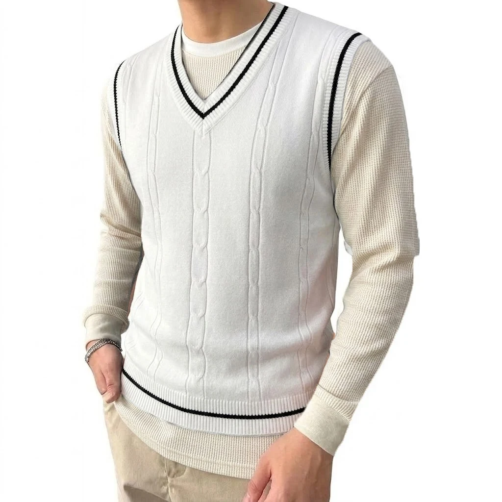 Mens Solid Color Knitted Sweater Vest Breathable Patchwork Pullover Warm Casual Fashion Tank Tops All Seasons Knitwear for Men