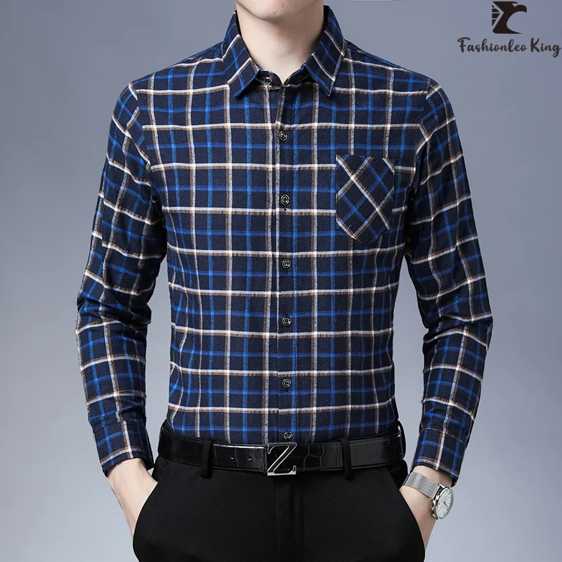 

Spring Autumn Fashion Men's Long Sleeve Business Plaid Shirt Lapel Button Pocket Loose Casual Top Male Clothes