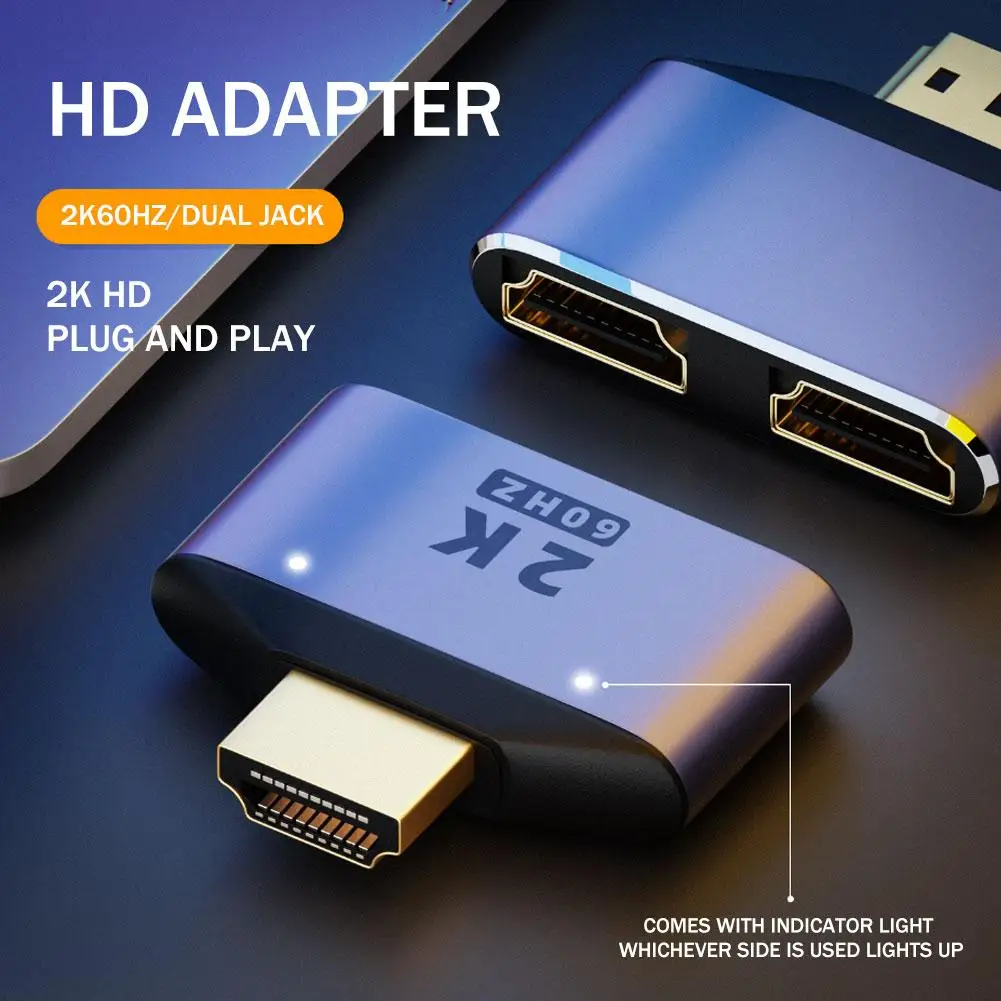 HDMI Compatible To Dual HDMIA Adapter Purple 2K HD Output 1 Adapter To Adapter Splitter 2 Male HDMI Splitter Dual Monitor P2J2