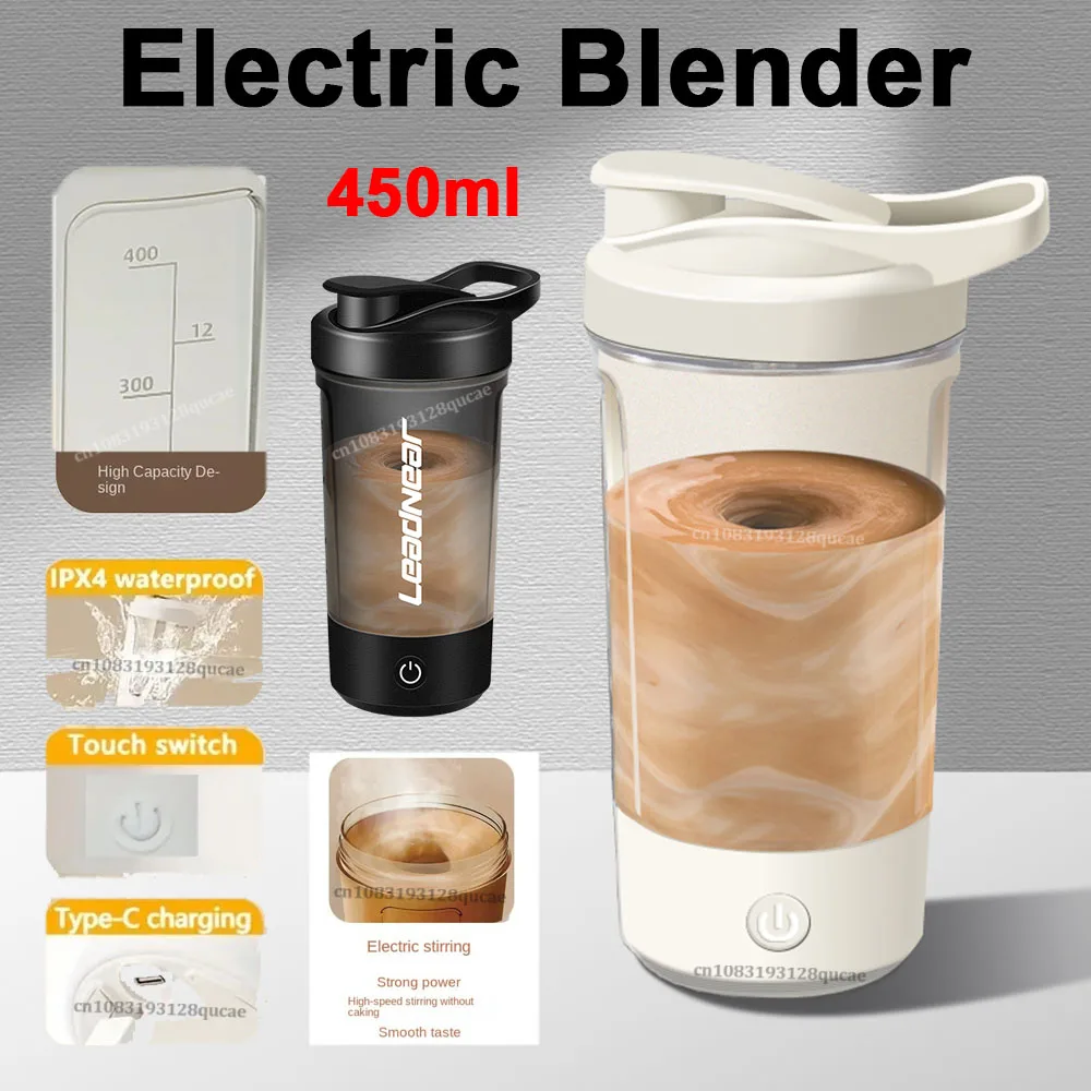 Neue tragbare elektrische Protein-Shaker-Flasche, wiederaufladbare USB-Shaker-Flasche, Mehrzweck-Mixerbecher mit 450 ml für Fitness, Workout, Männer