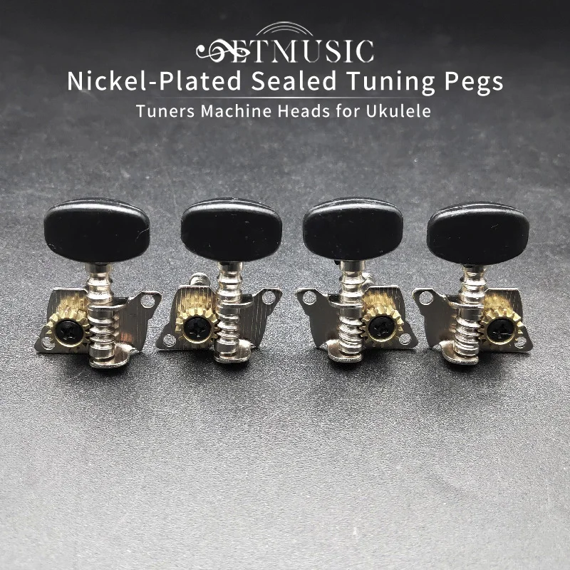 

2R2L Nickel-Plated Ukulele Guitar Tuning Pegs Tuners Machine Head Black Knob