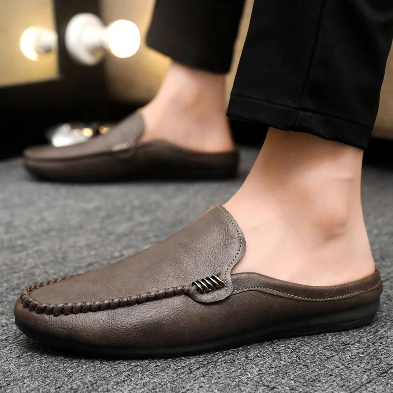 Fashion men's casual single shoes soft soled lazy shoes comfortable men's half pallets