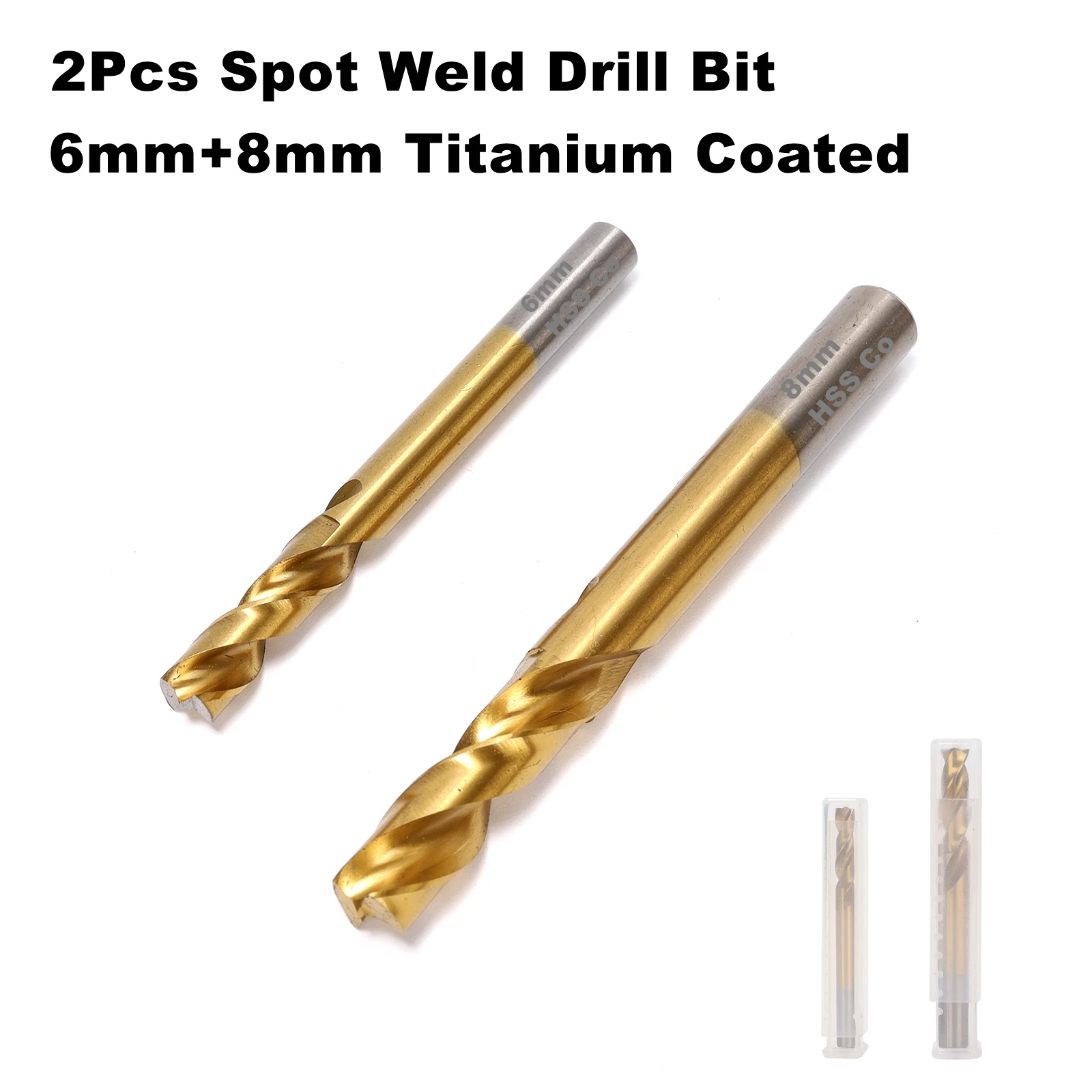 2Pcs/Lot Spot Weld Drill Bit (6mm+8mm) Titanium Coated High Speed Steel Cobalt HSS-Co for Car Welding Points, Auto Panel Repair