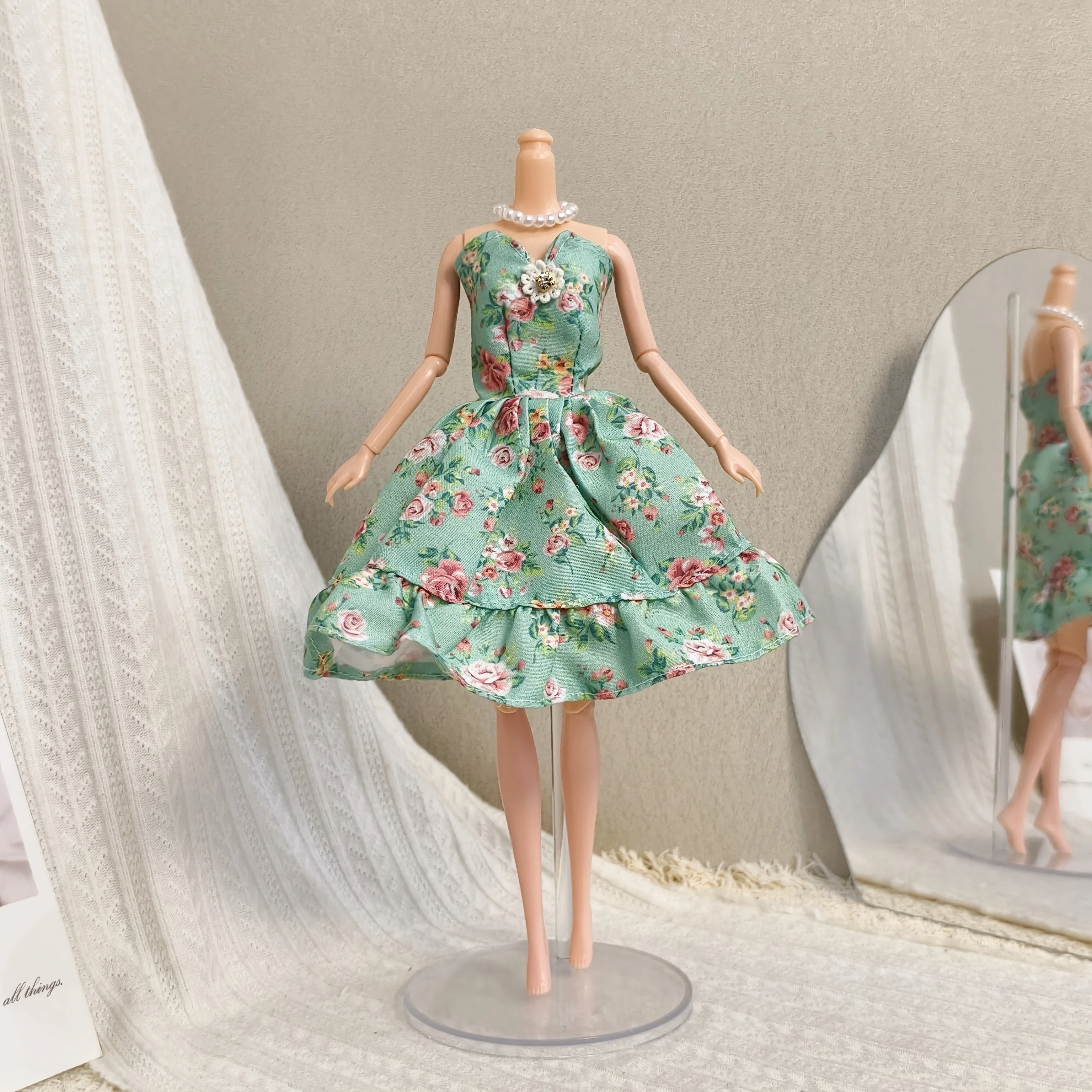 French Retro Floral Dress Mint Green Rose Elegance Dress For 1/6 FR Babi Xianxian Supermodel Doll DIY Dress Up Clothes Part