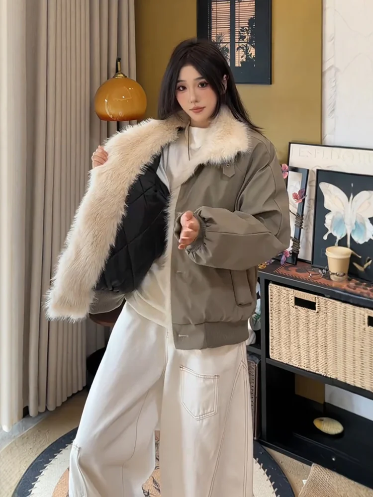 

Утепленная хлопковая куртка для мужчин, зимняя теплая верхняя одежда в американском стиле с воротником из овечьей шерсти, с узором горного орла, длинное пальто с длинными рукавами