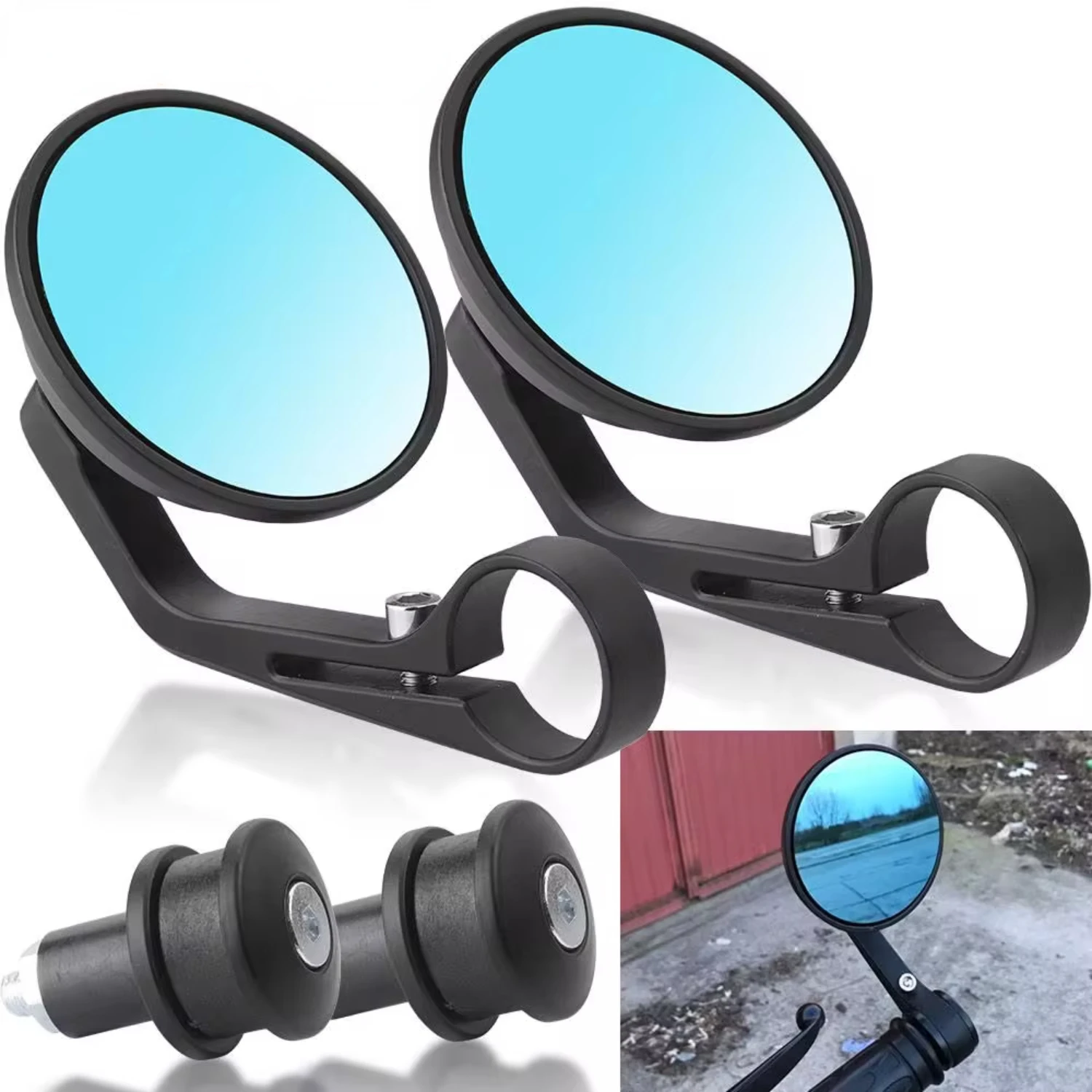 

1Pair 7/8" 22mm Aluminium Motorcycle Mirror Motorbike Round Rearview Handle End Side Mirrors e-bikes scooter Cafe Racer