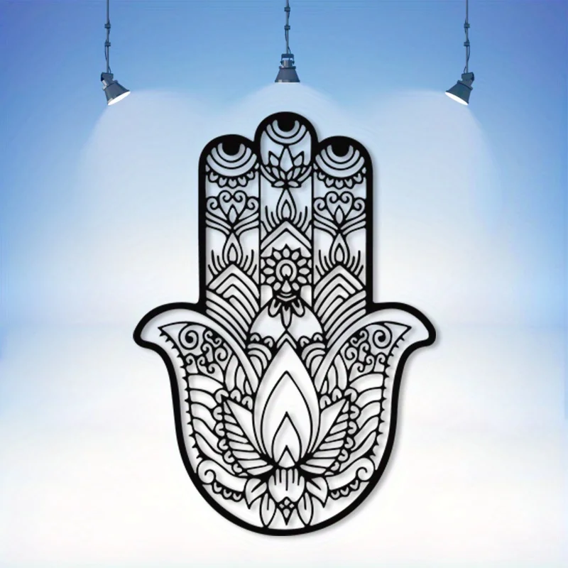 Sacred Geometry Hamsa Hand Iron Wall Decor Spiritual Mystical Design for Home & Yoga Space