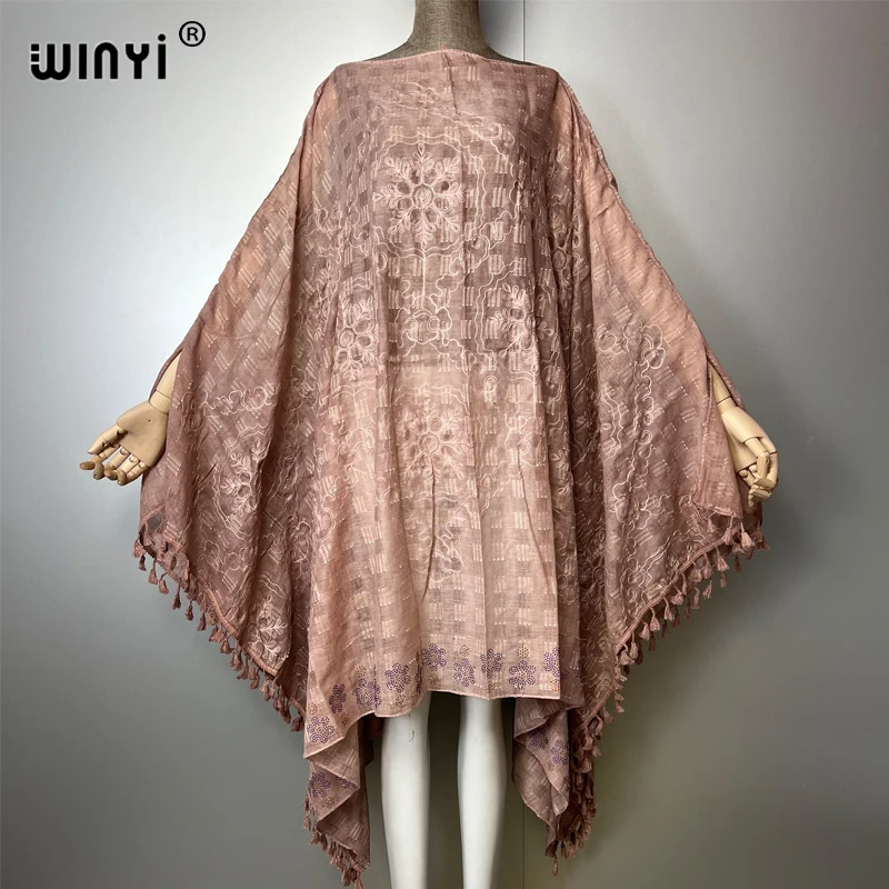 WINYI Evening dress Beachwear Hot drilling dress Embroidered fringed dress elegant beach cover up kaftan loose dresses womens